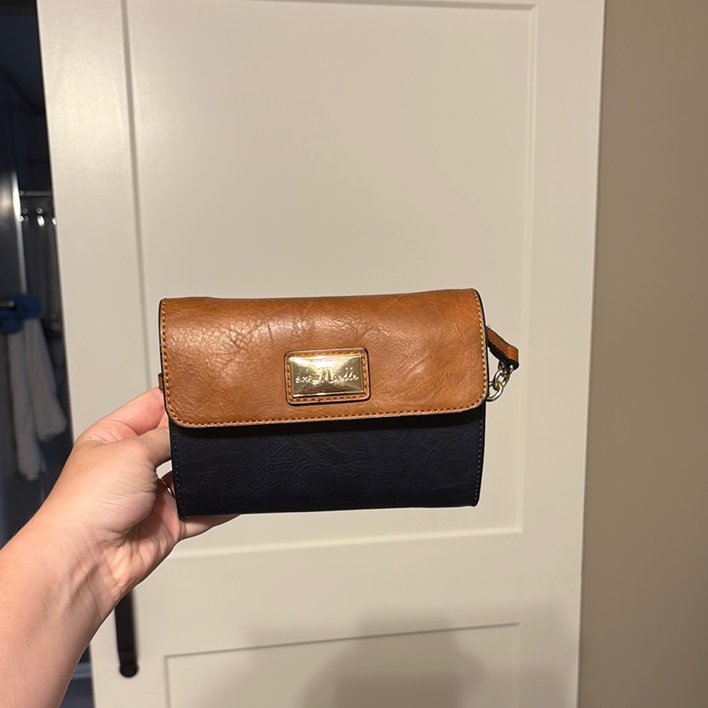 Brown and Navy Women's Crossbody Bag
